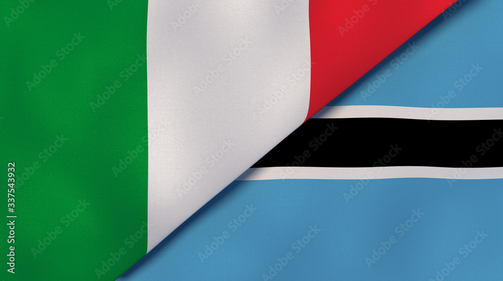 The flags of Italy and Botswana. News, reportage, business background. 3d illustration