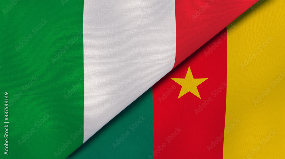 Obraz premium The flags of Italy and Cameroon. News, reportage, business background. 3d illustration