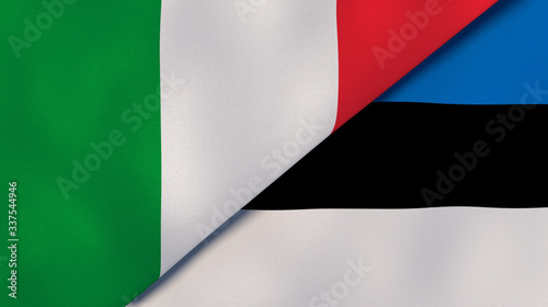 The flags of Italy and Estonia. News  reportage  business background. 3d illustration