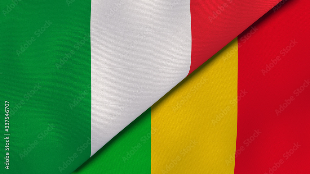 Fototapeta premium The flags of Italy and Mali. News, reportage, business background. 3d illustration
