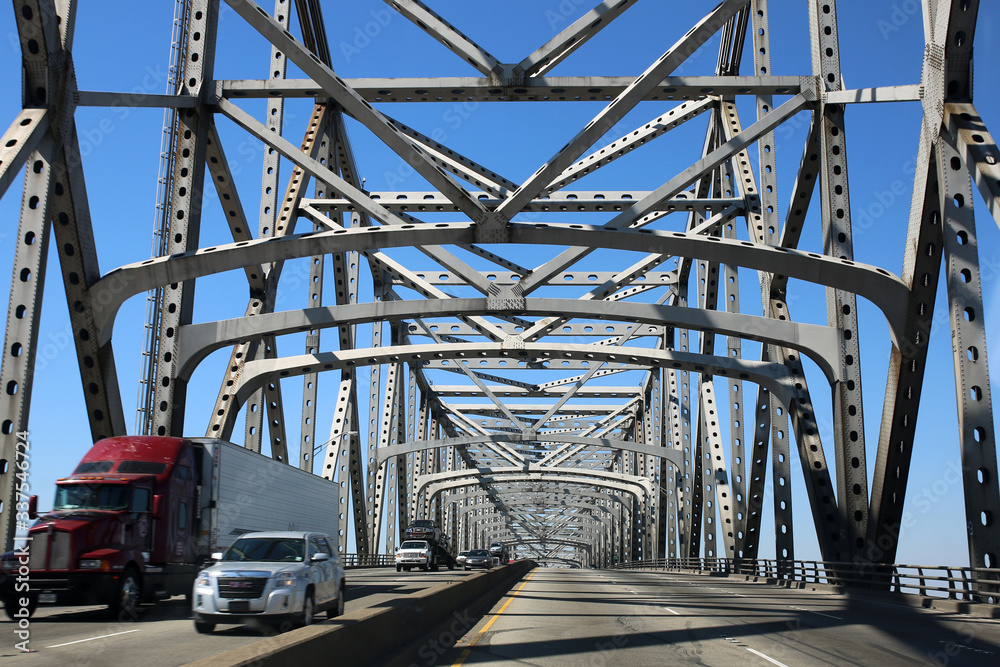 steel bridge with blue sky background