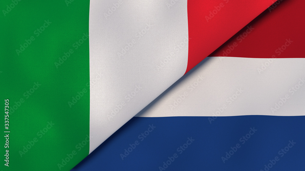 Obraz premium The flags of Italy and Netherlands. News, reportage, business background. 3d illustration