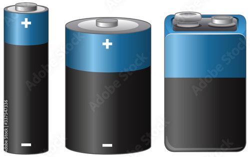 Set of three batteries in different sizes