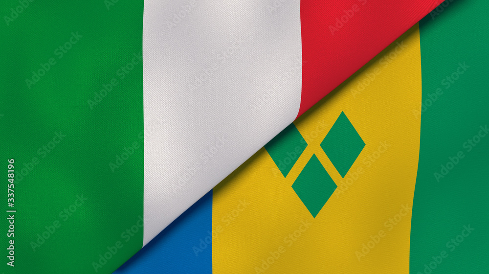 Fototapeta premium The flags of Italy and Saint Vincent and Grenadines. News, reportage, business background. 3d illustration