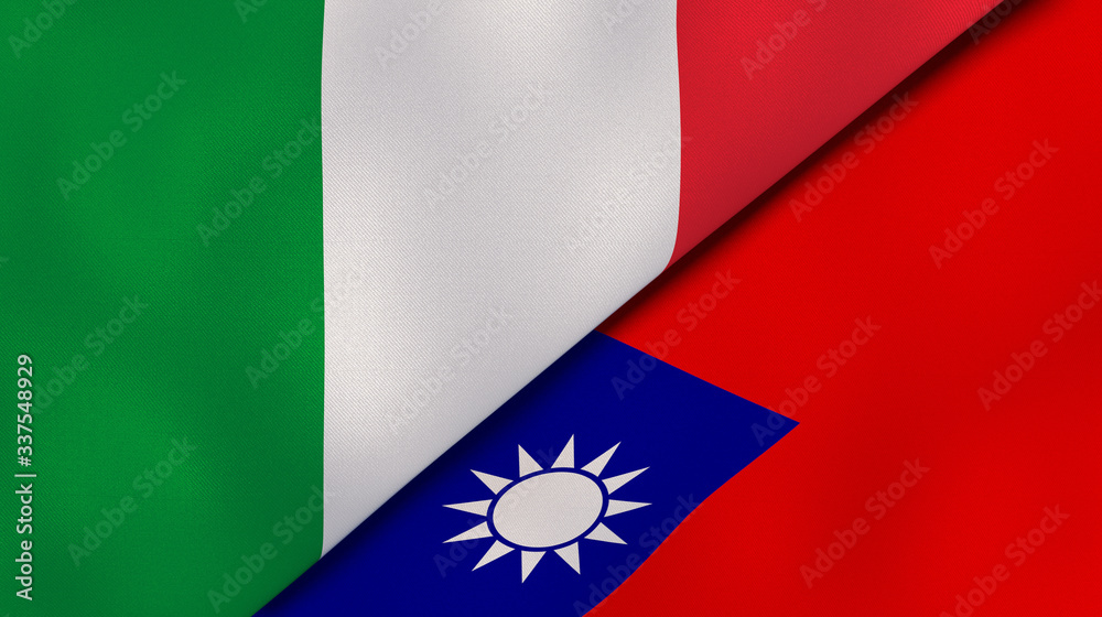 The flags of Italy and Taiwan. News, reportage, business background. 3d illustration