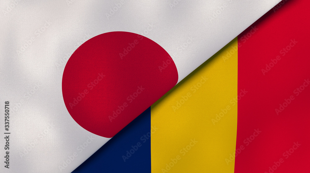 The flags of Japan and Chad. News, reportage, business background. 3d illustration