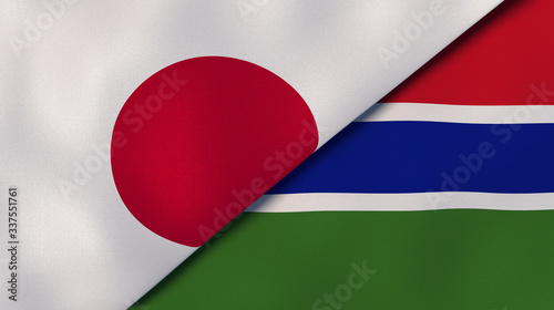 The flags of Japan and Gambia. News, reportage, business background. 3d illustration photo