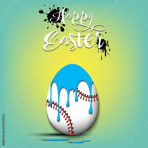 Easter egg decorated in the form of a baseball ball