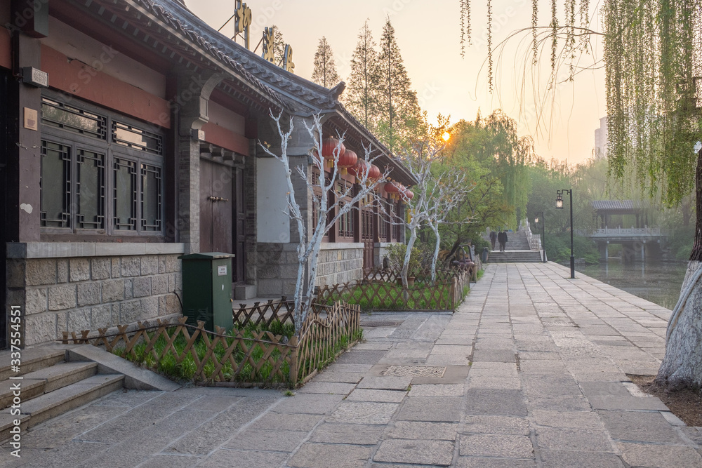 Buildings in ancient Chinese style in Daming Lake Park, Jinan