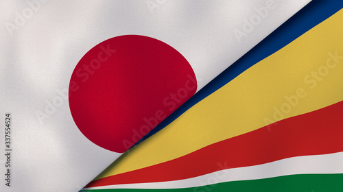 The flags of Japan and Seychelles. News, reportage, business background. 3d illustration