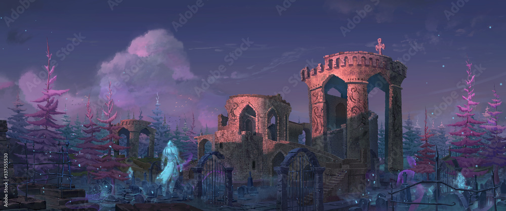 Obraz premium Ilustracja opuszczonego fortu fantasy.
