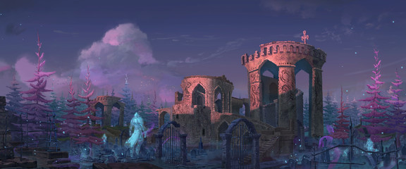 Leinwandbilder Aubergine An illustration of the medieval fantasy abandoned fort.  © Asanee