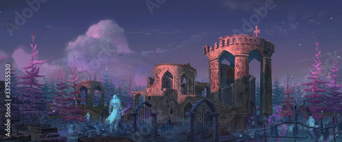 Tableau sur toile An illustration of the medieval fantasy abandoned fort.