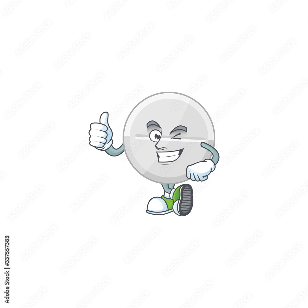 Mascot design style of white pills showing Thumbs up finger Mascot design style of white pills showing Thumbs up finger