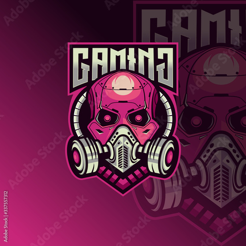 Skull esport logo design inspiration for gaming club. Skull robot esport logo