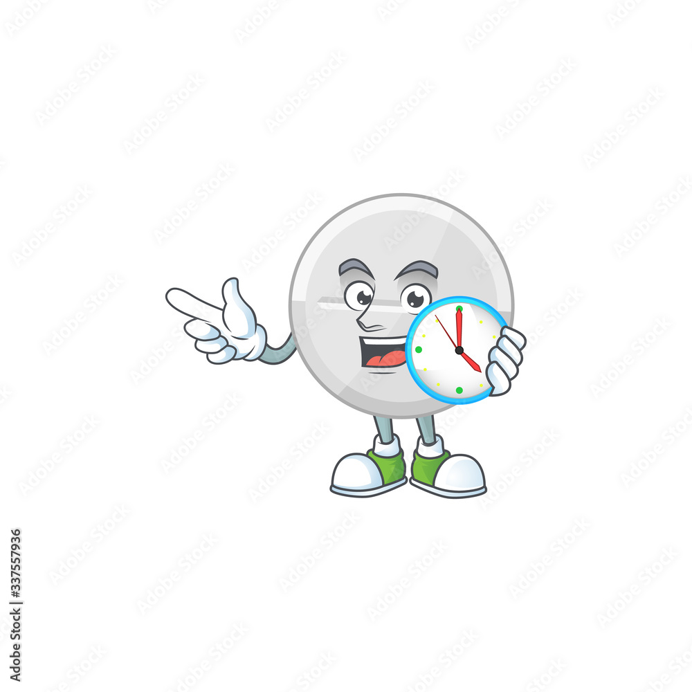 Obraz premium White pills mascot design concept holding a circle clock
