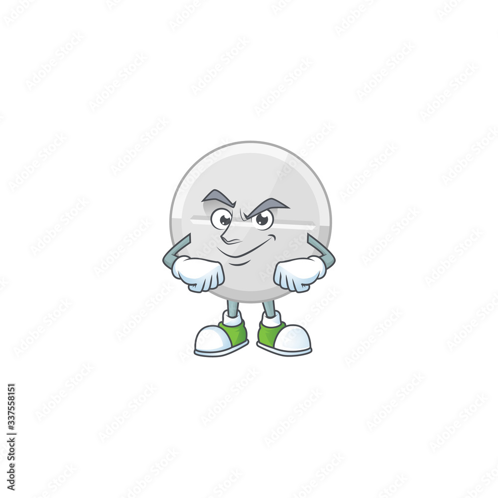 White pills mascot design style with grinning face