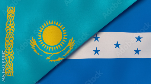 The flags of Kazakhstan and Honduras. News, reportage, business background. 3d illustration