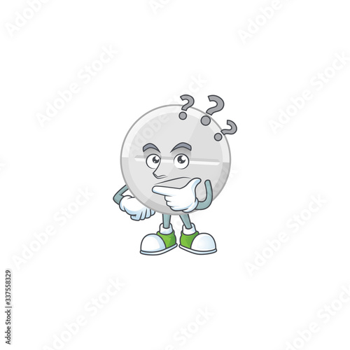 White pills mascot design concept having confuse gesture