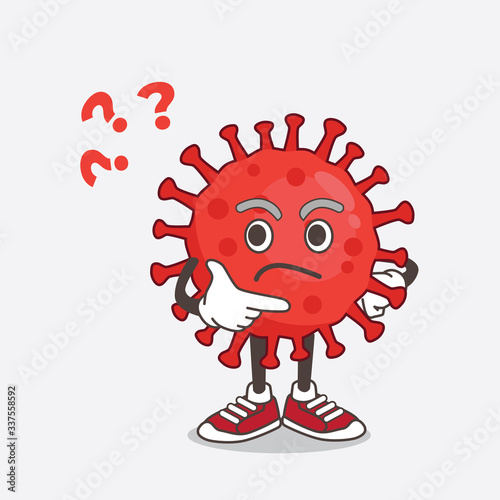 Red Virus cartoon mascot character in a confused gesture