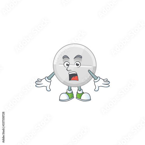 A cartoon design of white pills showing an amazed gesture