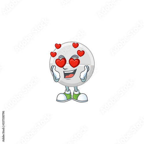 Charming white pills cartoon character with a falling in love face