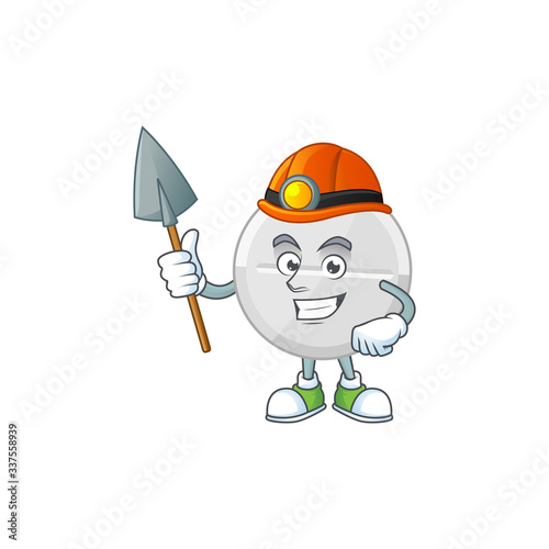 cartoon character design of white pills work as a miner