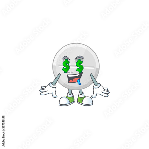 mascot character style of rich white pills with money eyes