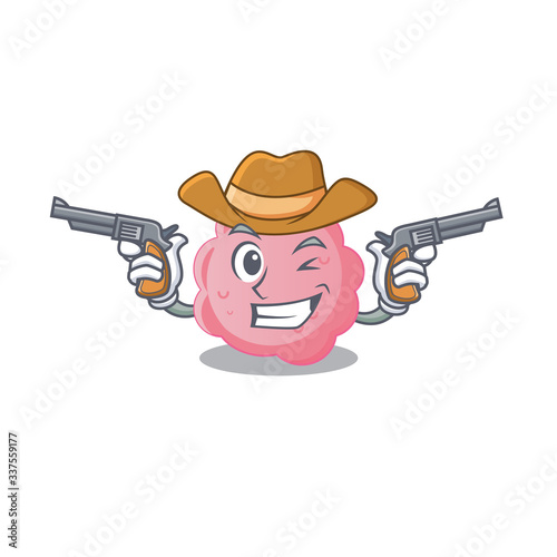 Cute handsome cowboy of anaplasma phagocytophilum cartoon character with guns