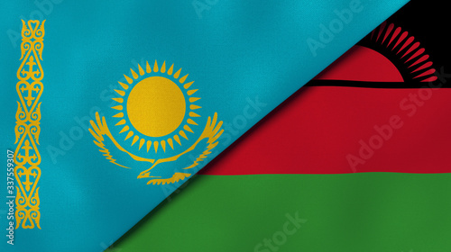 The flags of Kazakhstan and Malawi. News, reportage, business background. 3d illustration photo