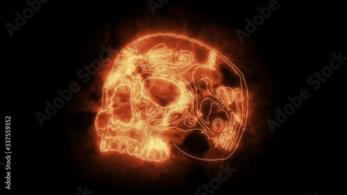 Wallpaper Mural 4k stock: Fire Burning Skull. Devilish Skull burning Hell with scary, halloween, horror concept. Royalty high-quality free stock video footage fire flames over a devilish skull on a black background Torontodigital.ca