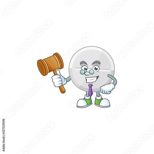 Charismatic Judge white pills cartoon character design with glasses