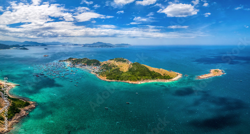 Aerial view of Binh Hung island and road from Cam Ranh to Phan Rang, Ninh Thuan, Vietnam