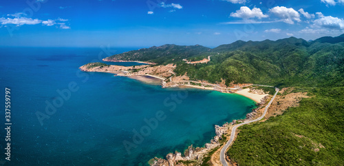 Aerial view of road from Cam Ranh to Phan Rang, Ninh Thuan, Vietnam