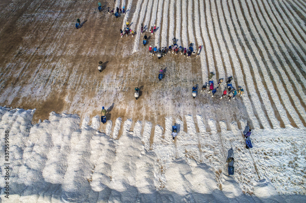 Aerial view of salt field at Ca Na, Ninh Thuan, Vietnam.