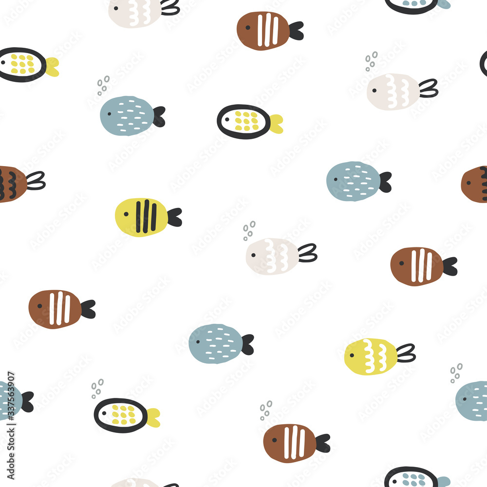 Fishes. Cute seamless pattern. Creative undersea childish background.