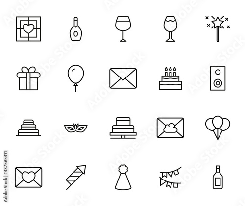 Birthday line icons set.