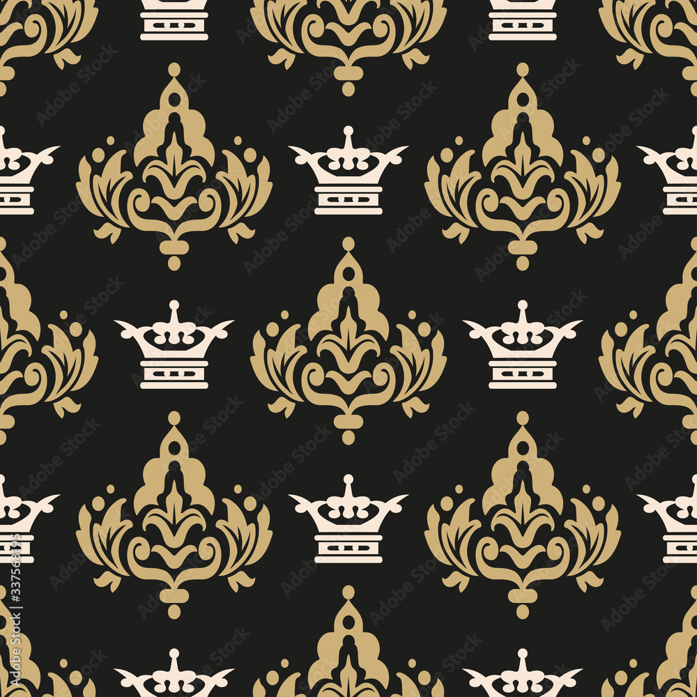 Vintage Royal ornament on black background. Retro pattern. Wallpaper pattern. Vector graphics.