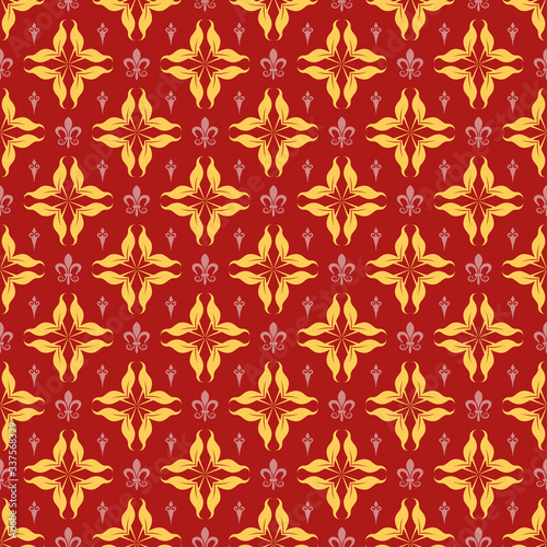 Floral pattern on a red-brown background. Seamless wallpaper pattern. Trendy Wallpaper for interior design. Vector image.