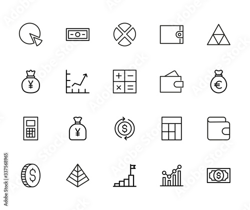 Stroke line icons set of income.