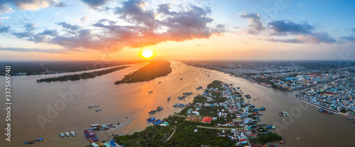 Panorama, Aerial view of Tan Long island or Con Tan Long in Tien Giang, Vietnam. Near My Tho city. Mekong Delta. Near Ben Tre photo