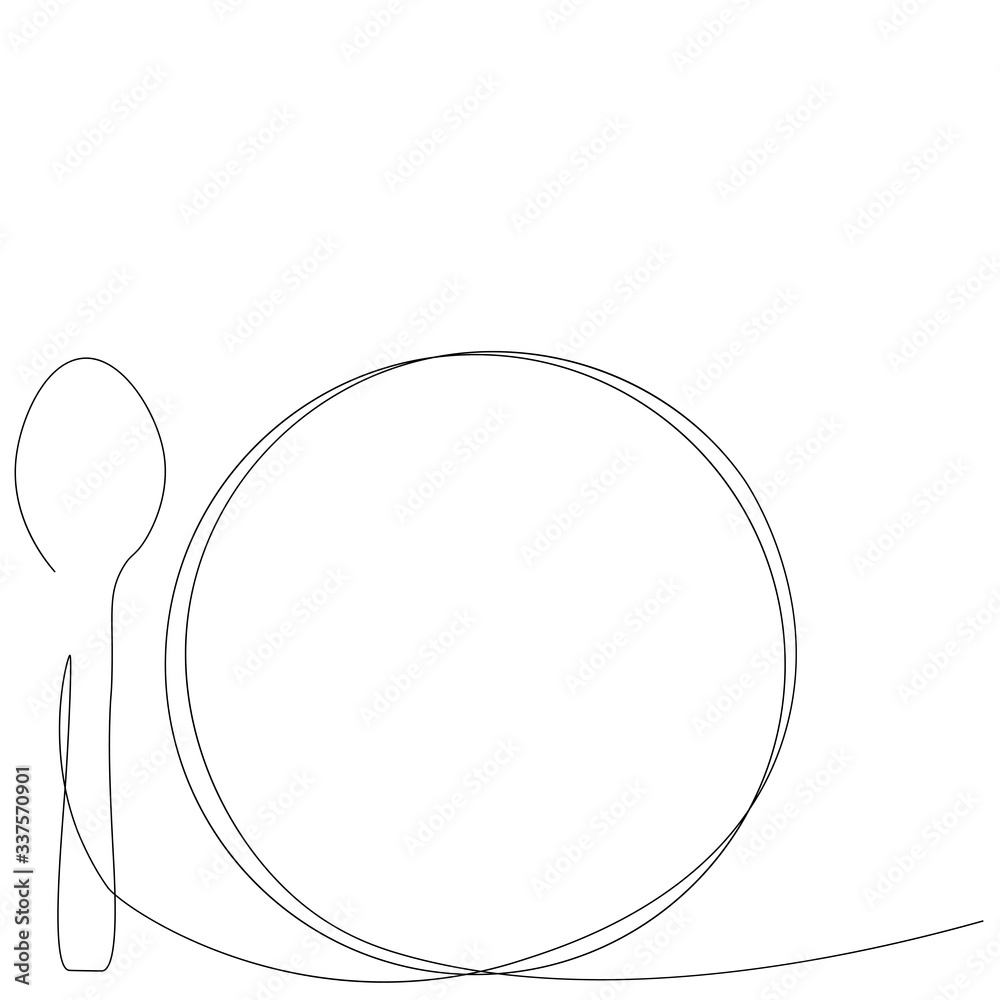 Spoon near plate line draw. Vector illustration Spoon near plate line draw. Vector illustration