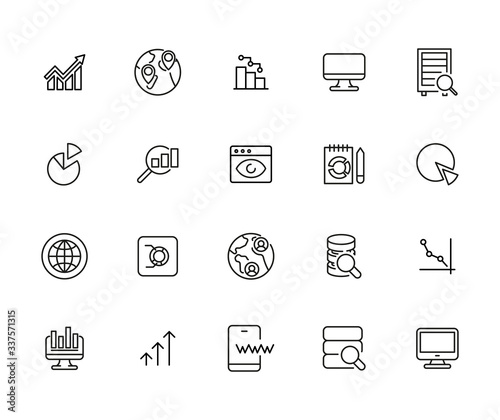 Simple set of big data modern thin line icons.