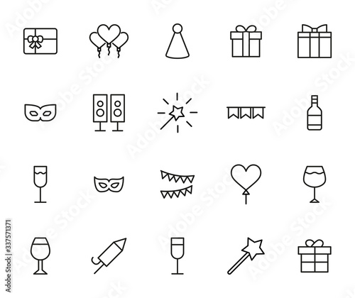Birthday line icons set.