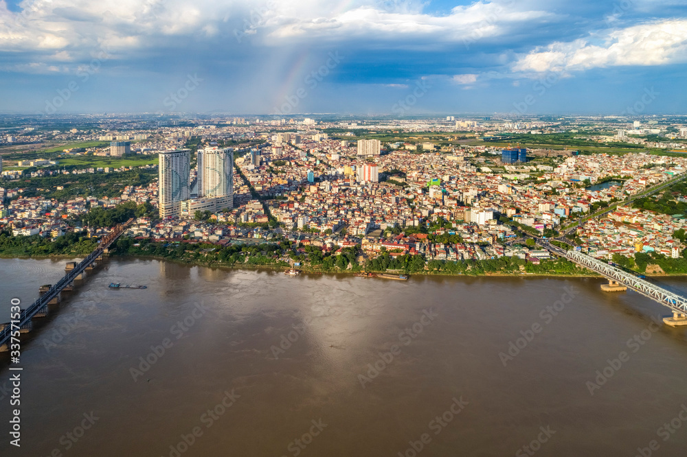 Aerial view of Long Bien district, Ha Noi, Vietnam.