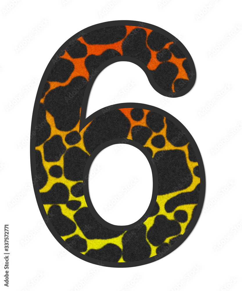3D Snake Orange-Yellow print Number 6, animal skin fur creative decorative clothes, Sexy Fabric colorful isolated in white background has clipping path dicut. Design font wildlife or safari concept. 3D Snake Orange-Yellow print Number 6, animal skin fur creative decorative clothes, Sexy Fabric colorful isolated in white background has clipping path dicut. Design font wildlife or safari concept.