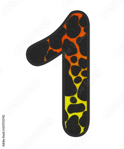 3D Snake Orange-Yellow print Number 1, animal skin fur creative decorative clothes, Sexy Fabric colorful isolated in white background has clipping path dicut. Design font wildlife or safari concept.