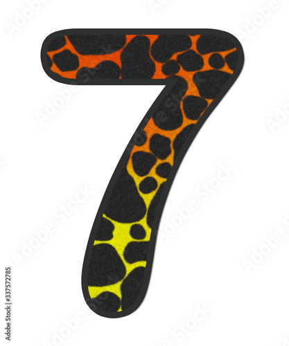 Wallpaper Mural 3D Snake Orange-Yellow print Number 7, animal skin fur creative decorative clothes, Sexy Fabric colorful isolated in white background has clipping path dicut. Design font wildlife or safari concept. Torontodigital.ca