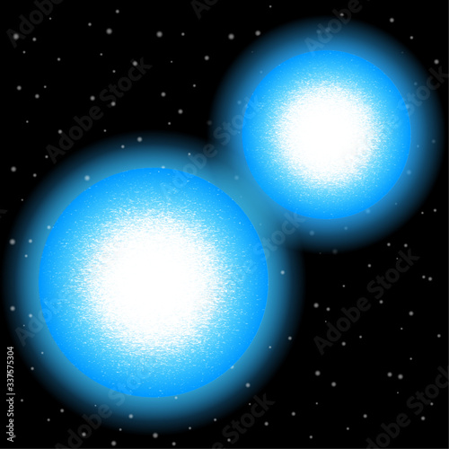 binary star system illustration on a starry background	