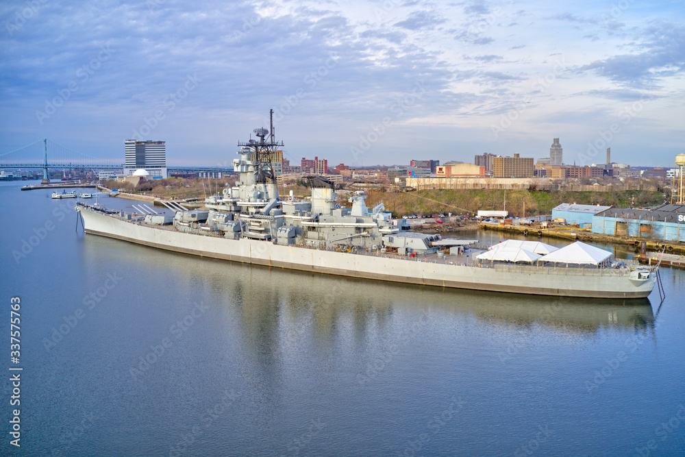 A Decommissioned Battleship in Delaware River New Jersey